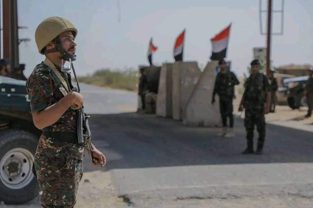 Security personnel at Al Falaj point, south of Marib