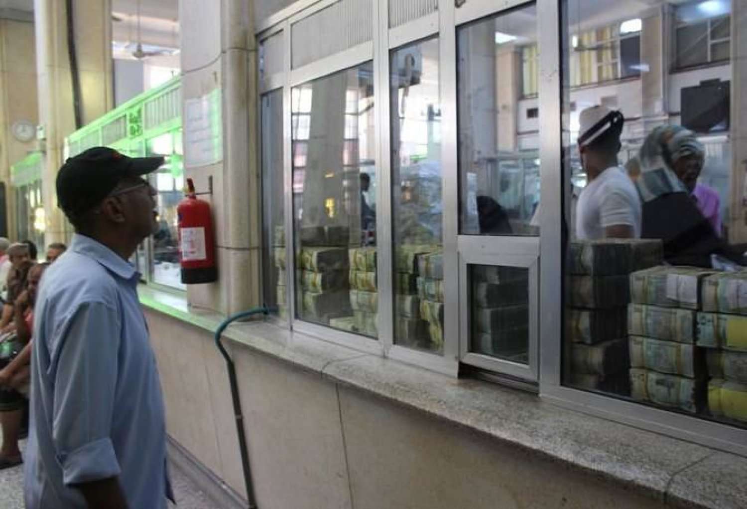 A picture from inside the headquarters of the Central Bank of Yemen in Aden (AFP)