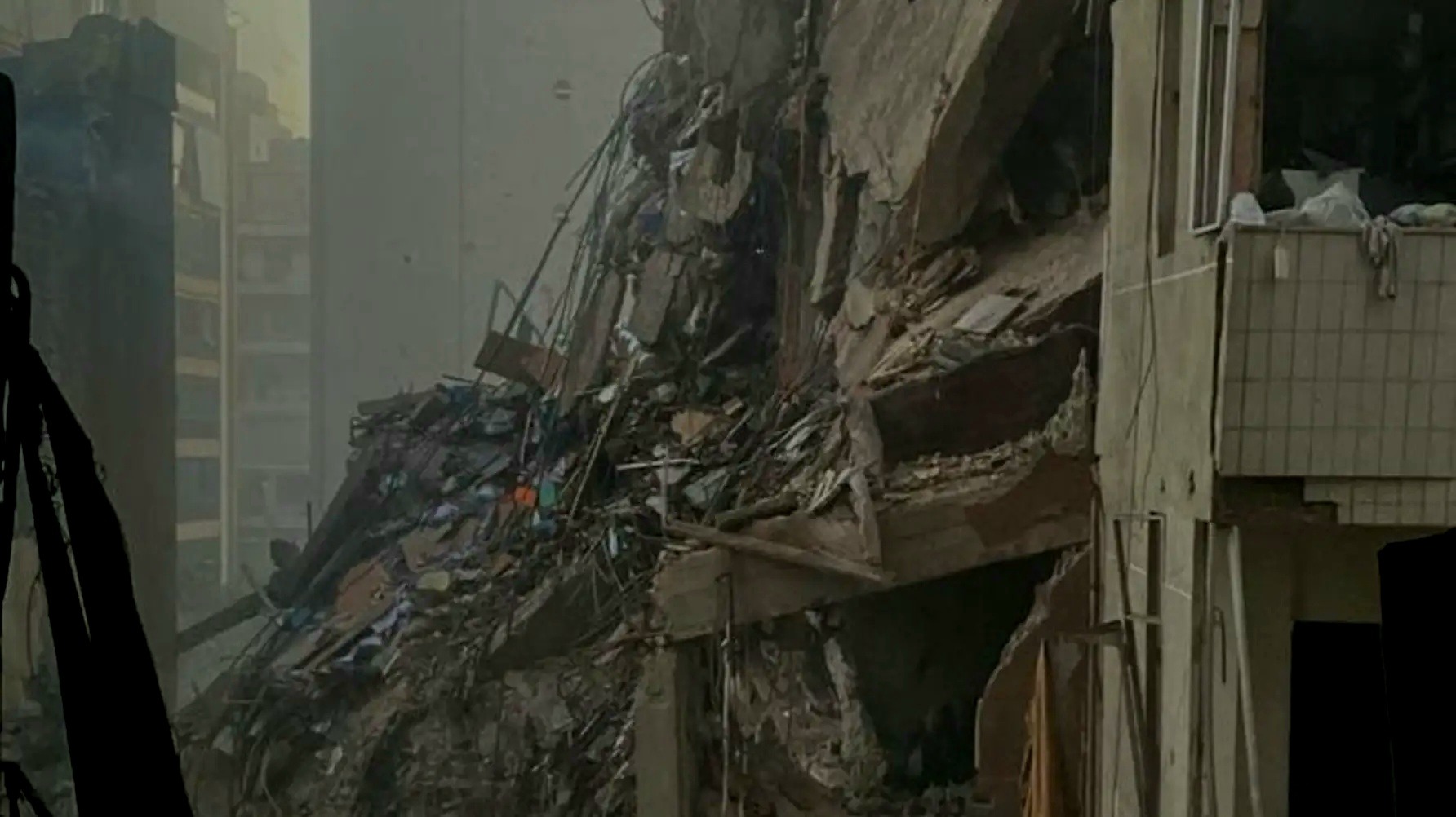 A shot showing the destruction after the Israeli raid.