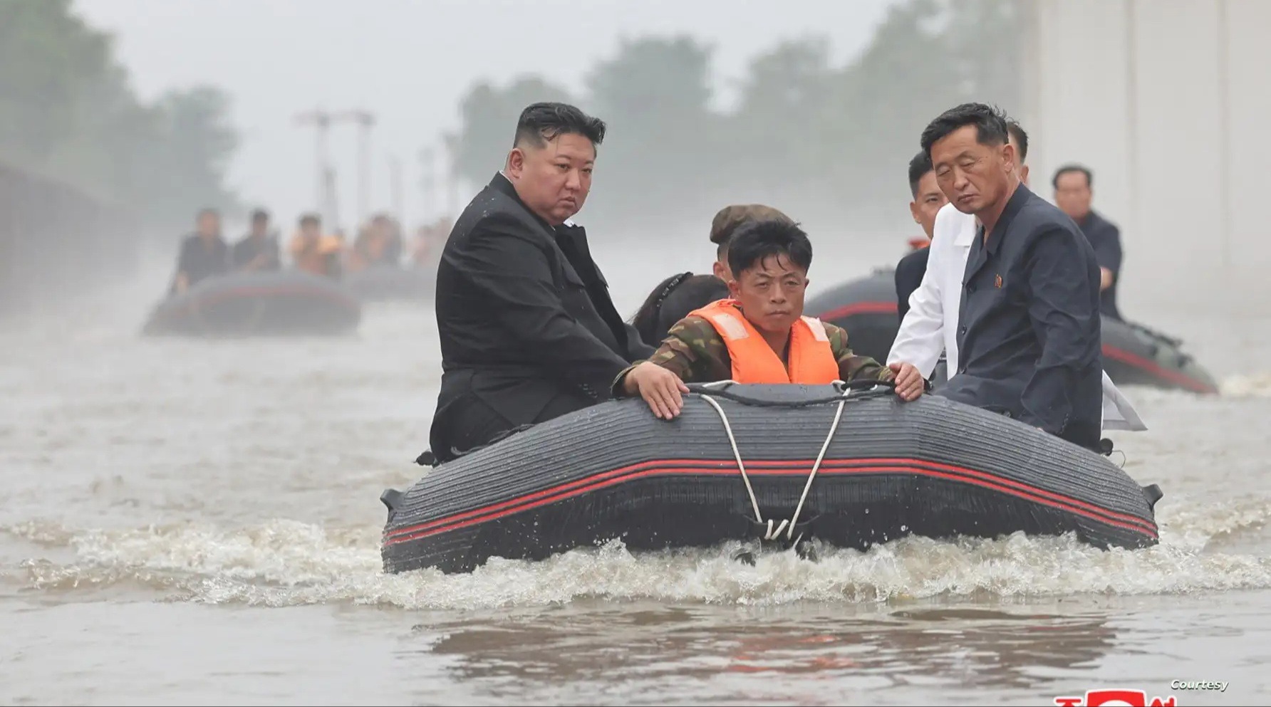 Kim Jong Un during his visit to the affected areas