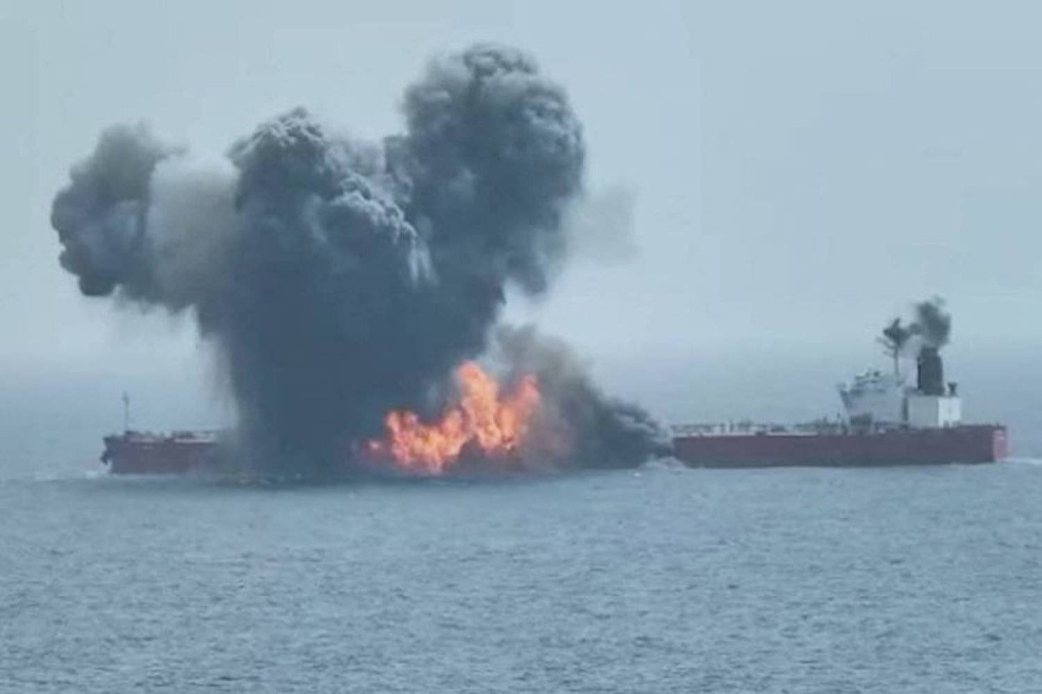 Archive footage of a drone boat  targeting a ship in the Red Sea