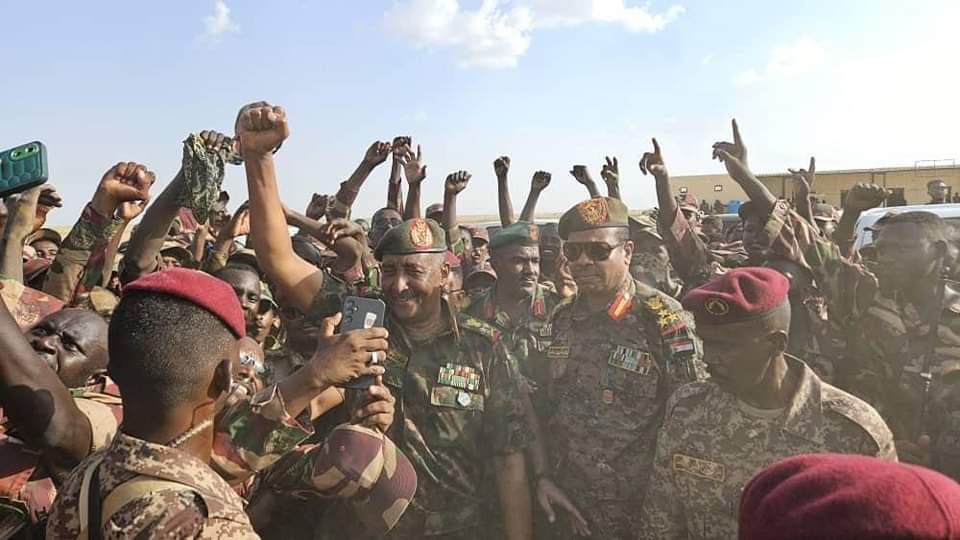 Chairman of the Sudanese Sovereignty Council, Lieutenant General Abdel Fattah Al-Burhan, during a visit to army soldiers