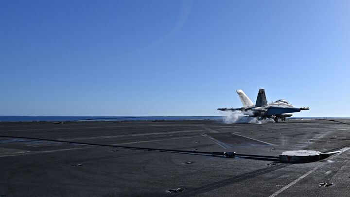 An F/A-18 Hornet fighter jet on the deck of the carrier USS Harry S. Truman — ANDREAS SOLARO/AFP via Getty Images An F/A-18 Hornet fighter jet on the deck of the carrier USS Harry S. Truman — ANDREAS SOLARO/AFP via Getty Images
